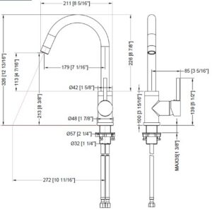 Gooseneck kitchen tap dimensions