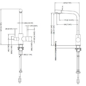 dual water tap dimension